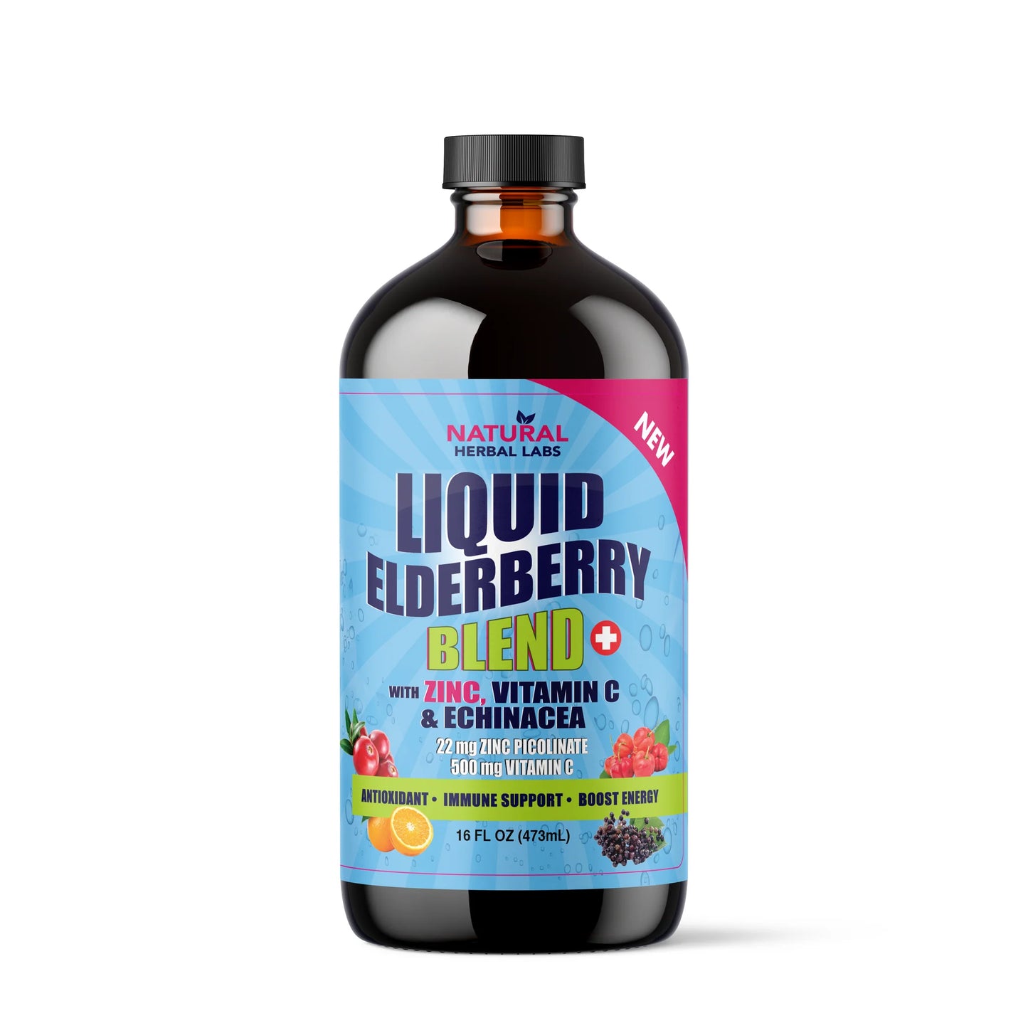 Liquid Elderberry Blend With Zinc, Vitamin C & Echinacea: (22mg Zinc Picolinate; 500mg Vitamin C) - NaturalHerbalLabs