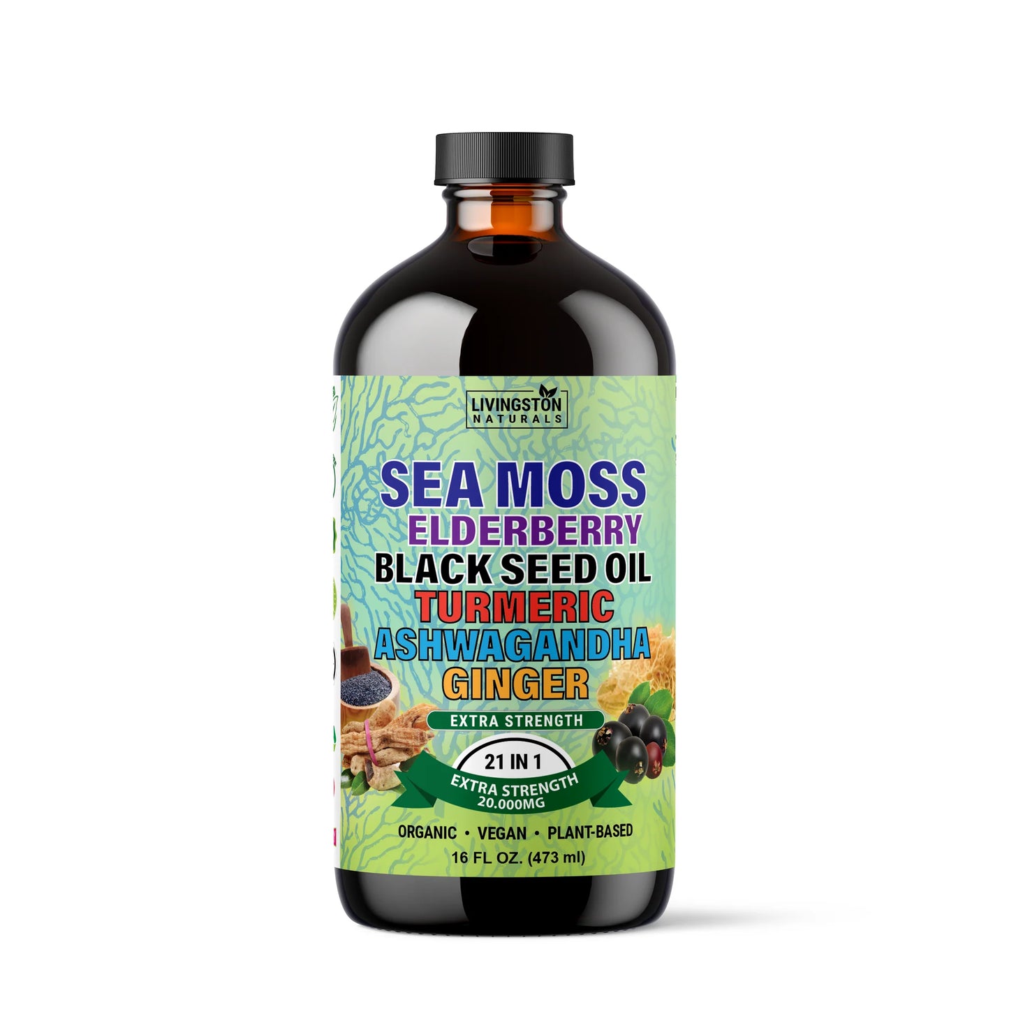Seamoss,Elerberry,Blackseed,Turmeric,Ashwagandha,Ginger (Extra Strength) - NaturalHerabalLabs